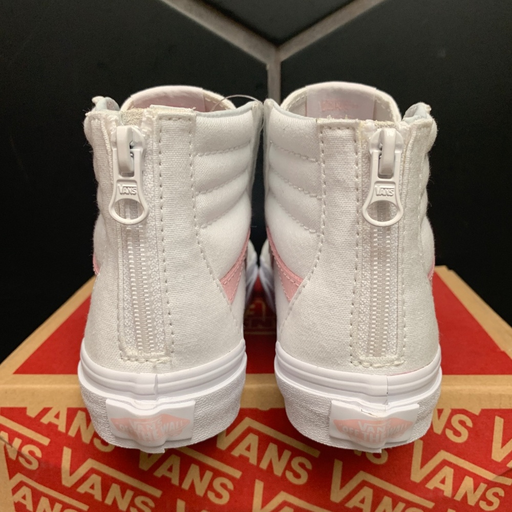 Kids Vans Sk8 Hi Zip White Pink Skate Sneakers - Picture 4 of 6